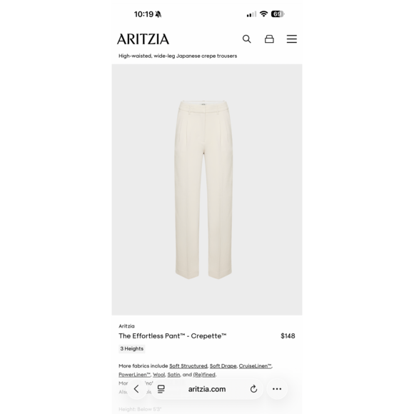 Aritzia Pants - Aritzia Aritiza Wilfred effortless pant in Cream
